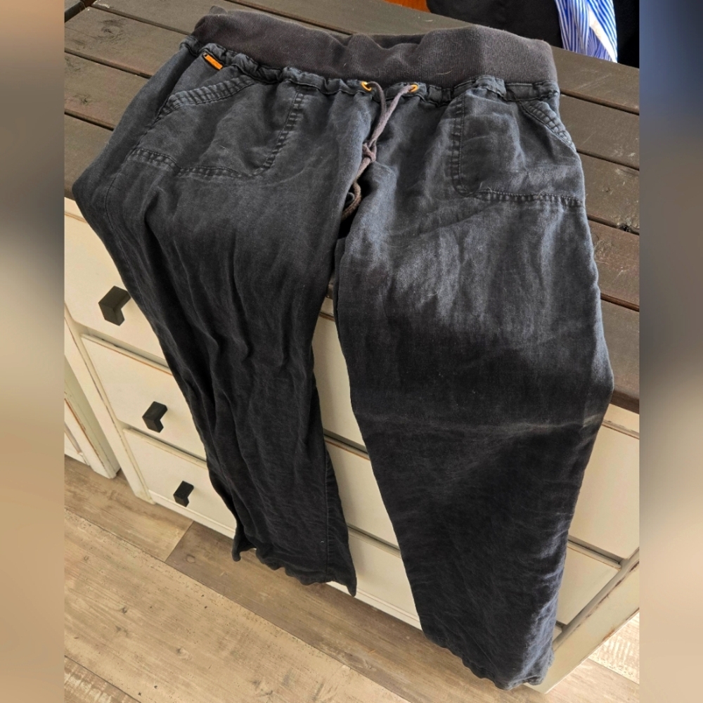 G By Guess Black Linen Pants Low Elastic Waist Ladies Size M